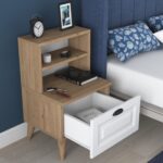 Rani BD105 Komodin 2 Raflı Membran Çekmeceli Komodin Sepet Ceviz - Beyaz - Görsel 4