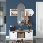 Rani EE101 Aynalı Vestiyer Modern Portmanto Duvar Askısı Ayakkabılık Renk: Beyaz - Sepet Ceviz - Görsel 5