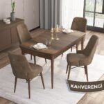 Are Serisi, 80X132 Mdf Açılabilir Barok Ahşap Desen Mutfak Masa Takımı, 4 Sandalye Gümüş Halkalı