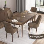 Are Serisi, 80X132 Mdf Açılabilir Barok Ahşap Desen Mutfak Masa Takımı, 4 Sandalye Gümüş Halkalı - Görsel 2