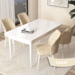 Canisa Concept Arp Serisi, Beyaz Masa 70 x 110 cm Sabit Mutfak Masası Takımı, 4 Sandalye
