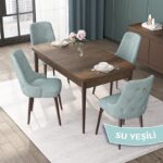 Canisa Concept Nex Serisi, Barok Ahşap Desen 80 x 132 cm Mdf Mutfak Masası Takımı Metal Iskelet, 4 Sandalye Gold Halka