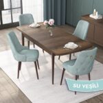 Canisa Concept Nex Serisi, Barok Ahşap Desen 80 x 132 cm Mdf Mutfak Masası Takımı Metal Iskelet, 4 Sandalye Gold Halka - Görsel 2