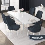 Canisa Concept Nex Serisi, Beyaz 80 x 132 cm Mdf Mutfak Masası Takımı Metal Iskelet, 6 Sandalye Gold Halka - Görsel 2