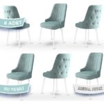 Canisa Concept Newa Serisi  Babyface Kumaş Beyaz Metal Ayak Gümüş Halkalı 6 Adet Sandalye