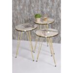 Gold Falez Zigon Sehpa ve Orta Sehpa  Elips Set Çift Gold Efes Tel - Görsel 5