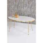 Gold Falez Zigon Sehpa ve Orta Sehpa Beyaz Elips Set Tel Ayak Gold - Görsel 2