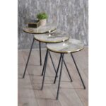 Gold Falez Zigon Sehpa ve Orta Sehpa Kr Set Siyah Metal Ayak Çift Altın Efes - Görsel 3