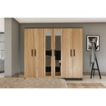 Metalia Gm 088 6 Kapılı Aynalı Sonomo - Antrasit Gri Siyah Kulplu Gardırop - Görsel 2