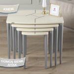 Canisa Argent Serisi Mdf ve Lake Boya Krem 4lü Zigon Sehpa Takımı Gürgen Ayaklar