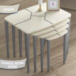 Canisa Argent Serisi Mdf ve Lake Boya Krem 4lü Zigon Sehpa Takımı Gürgen Ayaklar - Görsel 2