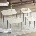 Canisa Argent Serisi Mdf ve Lake Boya Krem 4lü Zigon Sehpa Takımı Gürgen Ayaklar - Görsel 3