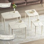 Canisa Argent Serisi Mdf ve Lake Boya Krem 4lü Zigon Sehpa Takımı Gürgen Ayaklar - Görsel 5