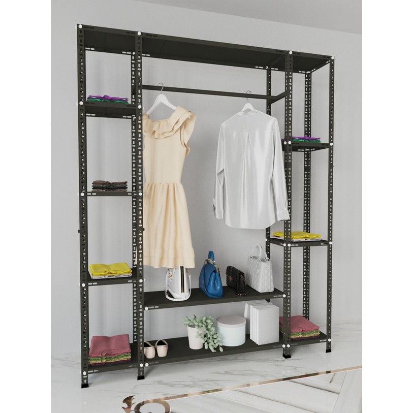 110000378196160.jpg Rafburada 31x155x200 Cm Siyah Çelik Açık Gardırop - Görsel 1