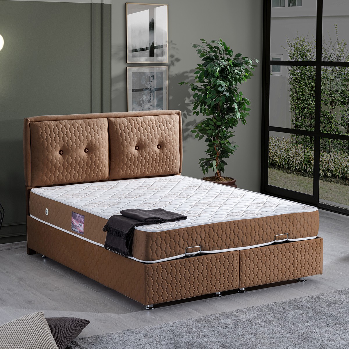 110000378338545.jpg Setay Vectra İkili Set Çift Kişilik Baza Başlık - Kahverengi - Görsel 1