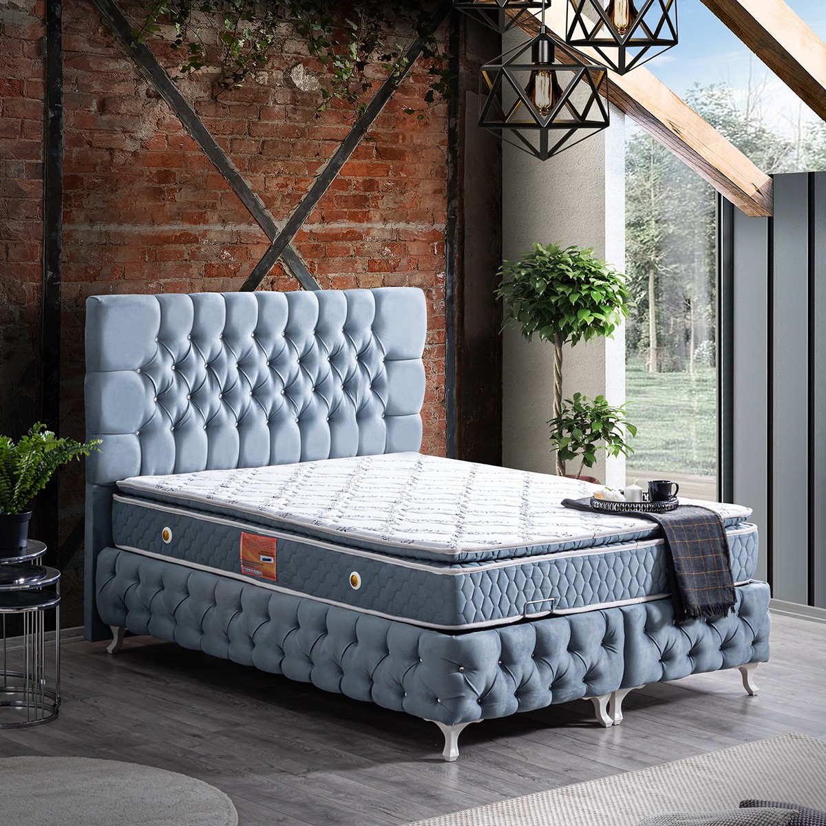 110000381413934.jpg Setay Roma Çift Kişilik İkili Set Baza Başlık - Mavi - Görsel 1