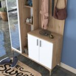 Rani EA109 Portmanto Aynalı Raflı Ayakkabılık Vestiyer Sepet Ceviz - Beyaz - Görsel 3