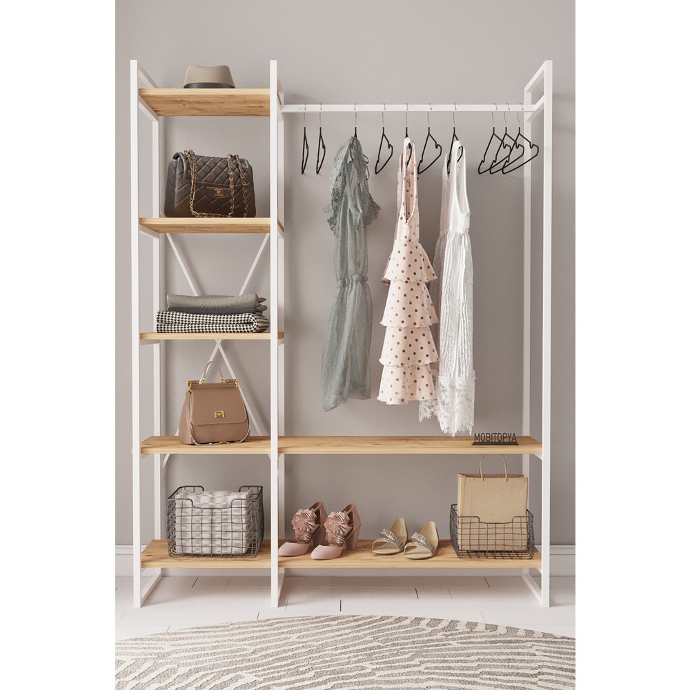 110000397080076.jpg Mobitopya B.d Nilamu Elbise Dolabı / Metal Aksamlı / Atlantik Çam/ Açık Dolap / Organizer / Askılık - Görsel 1