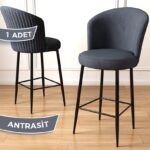 Canisa Concept Fora Serisi Mutfak  Bar Sandalyesi  Babyface Kumaş Siyah Metal Ayak 1 Adet Sandalye