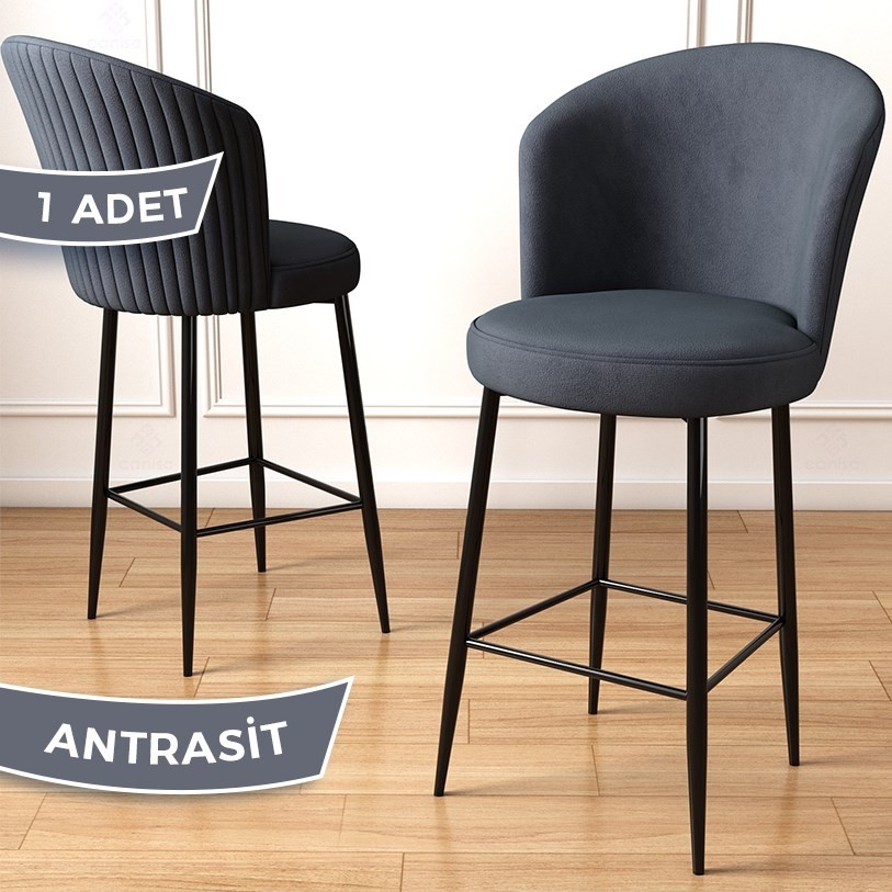 110000397211451.jpg Canisa Concept Fora Serisi Mutfak Bar Sandalyesi Babyface Kumaş Siyah Metal Ayak 1 Adet Sandalye - Görsel 1