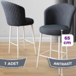 Canisa Concept Alte Serisi Mutfak  Bar Sandalyesi  Babyface Kumaş Beyaz Metal Ayak 1 Adet Sandalye