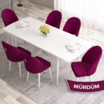 Roz Serisi 80X132 Mdf Açılabilir Beyaz Mutfak Masası Takımı 6 Sandalye Gold Halkalı - Görsel 2