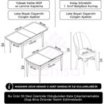 Roz Serisi 80X132 Mdf Açılabilir Beyaz Mutfak Masası Takımı 6 Sandalye Gold Halkalı - Görsel 5