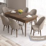 Roz Serisi 80X132 Mdf Açılabilir Barok Ahşap Desen 6 Sandalye Gold Halkalı