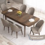 Roz Serisi 80X132 Mdf Açılabilir Barok Ahşap Desen 6 Sandalye Gold Halkalı - Görsel 2