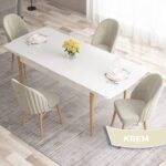 Roz Serisi 80X132 Mdf Beyaz Mutfak Masası Takımı Beyaz Kafesli 4 Sandalye Gold Halkalı - Görsel 2