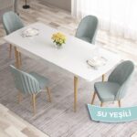 Roz Serisi 80X132 Mdf Beyaz Mutfak Masası Takımı Beyaz Kafesli 4 Sandalye Gold Halkalı - Görsel 5