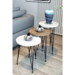 Modalanka 3'lü Zigon Sehpa ve Orta Sehpa Set Yuvarlak Sehpa Seti Tel Ayak Sehpa Set - Görsel 2