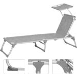Songmics GCB19TG Ayarlanabilir ve Katlanabilir Gölgelikli Şezlong, 55X193X31 Cm, Gri Kırçıllı, - Görsel 3
