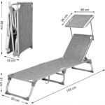 Songmics GCB19TG Ayarlanabilir ve Katlanabilir Gölgelikli Şezlong, 55X193X31 Cm, Gri Kırçıllı, - Görsel 4