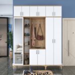 Rani EA121 Portmanto Aynalı Raflı Ayakkabılık Vestiyer Sepet Ceviz - Beyaz