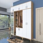 Rani EA121 Portmanto Aynalı Raflı Ayakkabılık Vestiyer Sepet Ceviz - Beyaz - Görsel 4