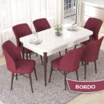 Nef Serisi 70X114 Beyaz Masa Ceviz Ayak Açılabilir Mdf Mutfak Masa Takımı 6 Sandalye