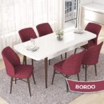 Nef Serisi 70X114 Beyaz Masa Ceviz Ayak Açılabilir Mdf Mutfak Masa Takımı 6 Sandalye - Görsel 2