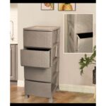 Lees home Leeshome Büyük Boy Krem Hasır Kapaklı 4 Plastik 4 Çekmeceli Komidin Sebzelik Şifonyer