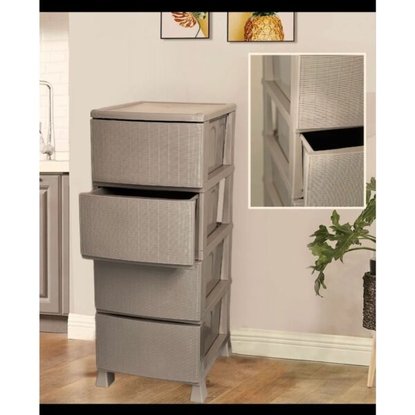 Lees home Leeshome Büyük Boy Krem Hasır Kapaklı 4 Plastik 4 Çekmeceli Komidin Sebzelik Şifonyer