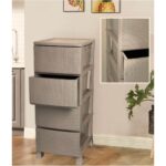 Lees home Leeshome Büyük Boy Krem Hasır Kapaklı 4 Plastik 4 Çekmeceli Komidin Sebzelik Şifonyer - Görsel 2