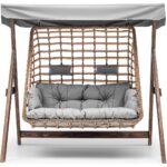 Hier Girne Swing Ahşap Rattan Salıncak Dış Mekan Bahçe Balkon ve Teras Salıncağı Gri - Görsel 2