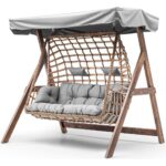 Hier Girne Swing Ahşap Rattan Salıncak Dış Mekan Bahçe Balkon ve Teras Salıncağı Gri - Görsel 3