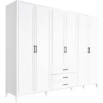 Country 6 Kapaklı 3 Çekmeceli Gardırop-Mat Lake Beyaz 240X224X62 cm (Gxyxd)