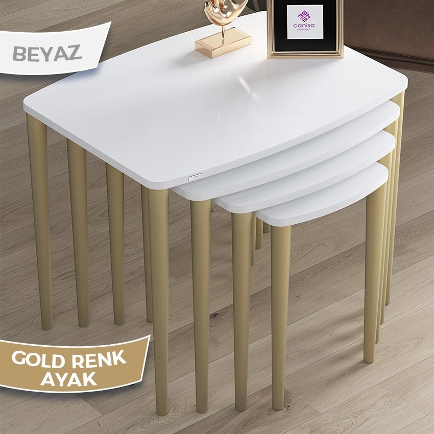 110000447310649.jpg Canisa Concept Anka Serisi 1.sınıf Sehpa Takımı Mdf Beyaz 4'lü Zigon Sehpa Takımı Gürgen Ayaklar - Görsel 1