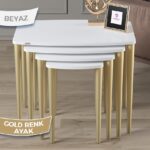 Canisa Concept Anka Serisi 1.sınıf Sehpa Takımı Mdf Beyaz 4'lü Zigon Sehpa Takımı Gürgen Ayaklar - Görsel 2