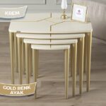 Canisa Lyon Serisi Krem 4'lü Mdf Lake Boyalı Zigon Sehpa ve Orta Sehpa Takımı Ayaklı