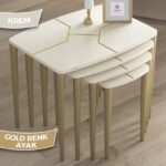 Canisa Lyon Serisi Krem 4'lü Mdf Lake Boyalı Zigon Sehpa ve Orta Sehpa Takımı Ayaklı - Görsel 2