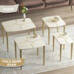 Canisa Lyon Serisi Krem 4'lü Mdf Lake Boyalı Zigon Sehpa ve Orta Sehpa Takımı Ayaklı - Görsel 3