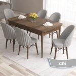 Ves Serisi 80X132 Mdf Açılabilir Barok Ahşap Desen Mutfak Masa Takımı 6 Sandalye